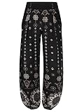 BAISHENGGT Women's Casual Jogger Harem Pants With Side Pockets Medium Black Floral #2