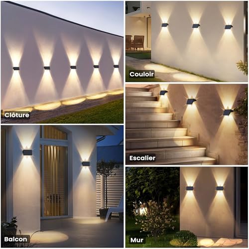 IIRARA Outdoor Solar Light, 6 Items Up & Down Solar Wall Light Warm White 1500mAh Solar Wall Lamp Outdoor IP67 Waterproof Spot Wireless 100 Lumens for Garden Fence