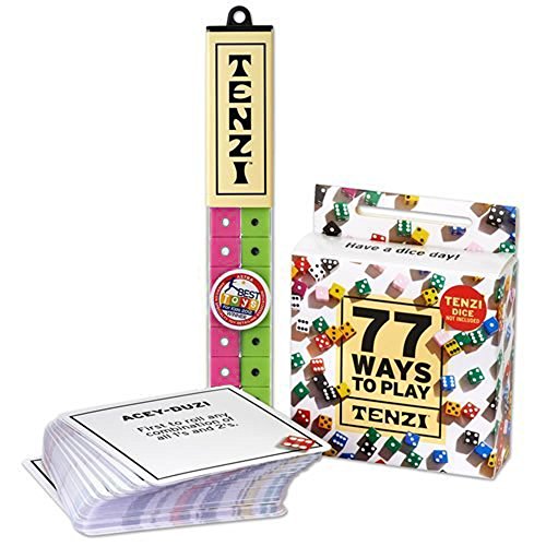 Tenzi Dice Party Game with 77 Ways to Play - 4 Sets of 10 Colored Dice with 77 Card Game Add-On (Colors May Vary)