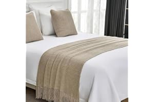 nstvifu Knit Bed Runners for King Size Bed, Solid Color Bed Scarf with Tassel, Boho Woven Bed Scarves No Fading Soft Bed Throw Blanket for Bedroom Home Hotel (60x260cm/23.6 * 102in,A7)