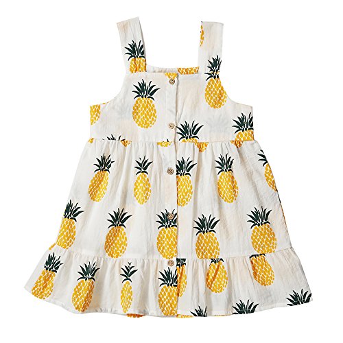 Peony Baby Toddler Girls Dresses Summer Sundress Pineapple Prints Organic 18m-6T (2-3Year(3T), Yellow) - Thumbnail 6