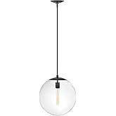 Hinkley Warby Medium Orb Pendant Light, Customize Stem Length, for Even or Sloped Ceilings, Black and Clear Glass