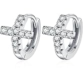 Moissanite Cross Huggie Hoop Earrings for Women, Hypoallergenic S925 Earrings, Pierced Simulated Diamond Earrings, Trendy Cute Nice Everyday Sleeper Jewelry Gifts for Her Girlfriend Birthday