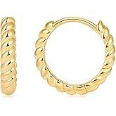 Fiusem Huggie Hoop Earrings for Women 14K Gold Plated, Small Dainty Earrings for Women, Hypoallergenic Hoops 8/10/12 mm