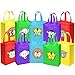 Ava & Kings Fabric Tote Party Favor Goodie Gift Bags for Candy, Treats, Toys, Loot - Birthdays, Showers, Easter, Halloween, Lunch, Grocery - Set of 10 - Safari Animal Face Theme