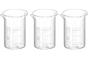 PATIKIL 3Pcs 5ml Low Form Glass Beaker, 3.3 Borosilicate Glass Graduated Printed Scale Measuring Cups with Spout for Kitchen Lab Liquids