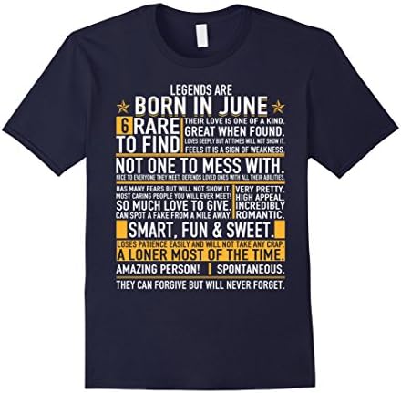 Mens Legends Are Born In June T-Shirt Medium Navy