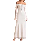 KUTUMAI Elegant Off Shoulder Long Sleeve Maxi Dress Bodycon Tie Formal Wedding Guest Dresses for Women 2025 Fall