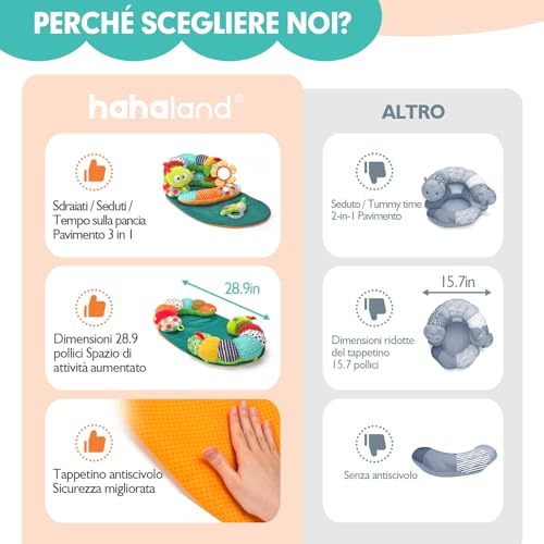 hahaland Baby Toys 0-3 6 9 Months, 4 in 1 Tummy Time & Sitting Support & Caterpillar Mat & Gym, Baby Girl with Mirror and Rattle, Sensory Toy for Newborns, Early Development