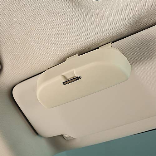 HOLDCY Sunglass Clip Holder for Car Sun Visor,Eye Glasses Storage Box - Automotive Accessories Leather 1Pcs Apply to All Car Models (Beige)