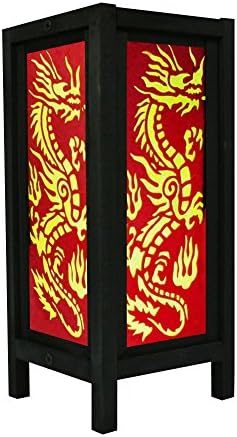 GaiaShine Japanese Dragon Table Floor Desk Lamp Home Lighting Light Décor, Red/Yellow