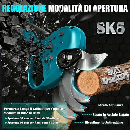 Cheffery Electric Pruning Shears, 60 mm Professional Electric Pruning Shears with Steel Blade SK5 800W Brushless Motor LCD Screen, Electric Scissors for Garden Farm (With Battery)