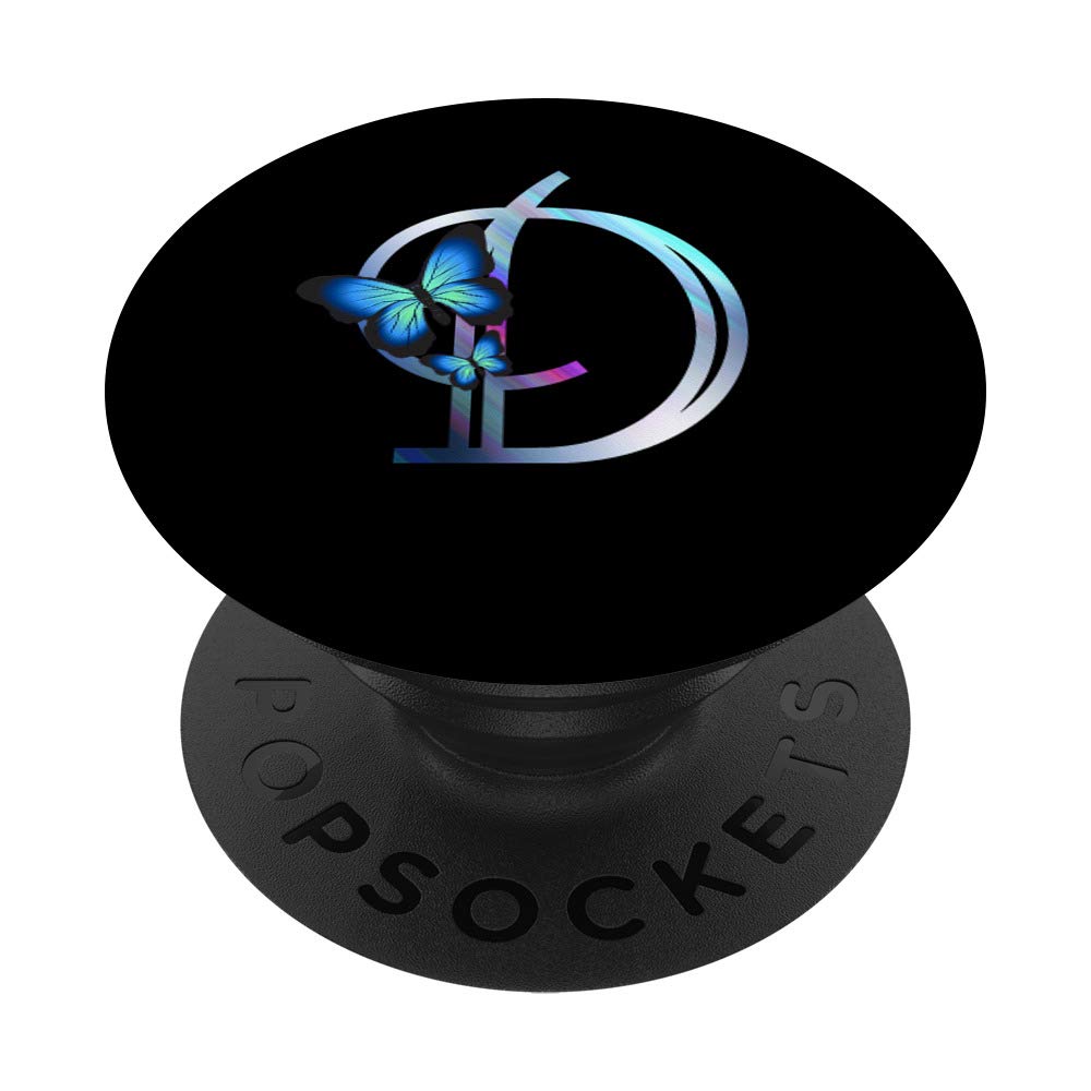 Letter D Initial Blue Butterfly Monogram Personalized PopSockets PopGrip: Swappable Grip for Phones & Tablets