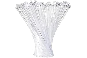 Brccee AC 100PCS 7 Inches Cocktail Swizzle Sticks, Ball Head Round Top Crystal Disposible Plastic Stirrers Swizzle Sticks Cocktails Coffee Whiskey Beverage Stirrers (Transparent)