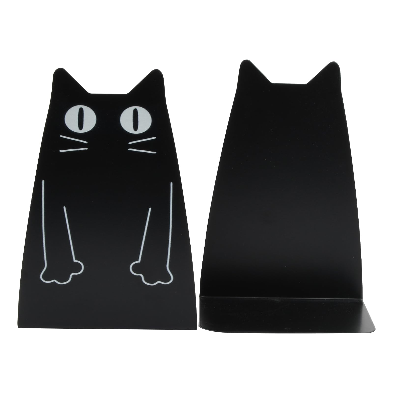 1 Pairs Nonskid Metal Book Ends Cat Metal Bookend Large Heavy Duty Bookends Book Organizer Holder Cat Shape bookends for School Library Shelf Home Office (Black)