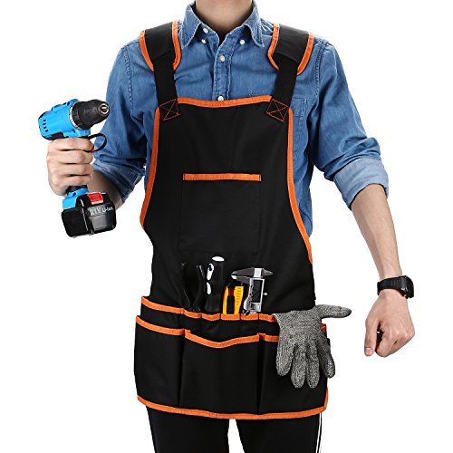 OCGIG Professional Canvas Work Apron with 16 Tool Pockets Tool Apron Adjustable Size Protective and Waterproof