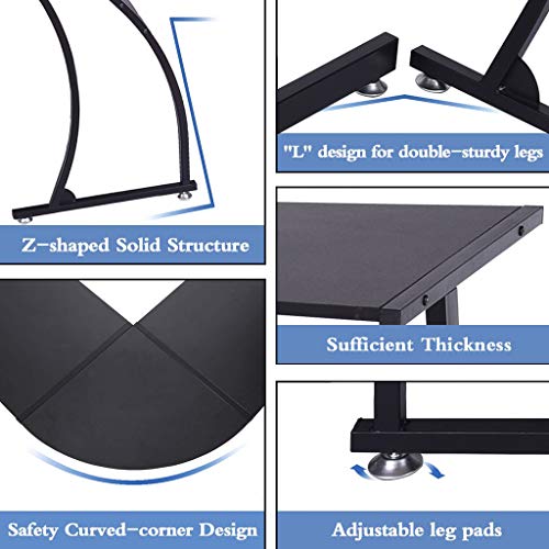 L-Shaped Home Office Corner Desk - 43"PC Monitors Computer Desk, Corner Table with Simple Modern Design for Easy Assembling, Shiny Surface Scratch Resistant Tabletop, Modern Black - Thumbnail 3
