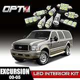 OPT7 12pc Interior LED Replacement Light Bulbs Package Set for 00-05 Ford Excursion | White