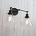 PERMO Industrial Double Sconce 2-Lights Wall Sconces with Dual Funnel Clear Glass Shade Wall Sconce for Mirror Hallway Bedroom, Hardwired, E26 Base (Black)