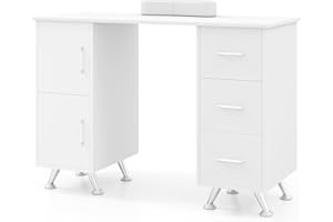 Giantex Manicure Table Nail Desk – Nail Table Station with 3 Drawers, 2 Storage Cabinet, Wrist Rest, Acetone Resistant Nail Art Workstation for Salon Beauty Home, Nail Desk for Nail Tech (White)