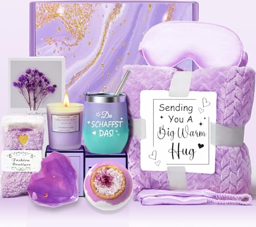 51UbDy RdCL Pjljc Geschenk Für Frauen - Purpur Entspannung Set Mit 12Oz Becher &Quot;Du Schaffst Das!&Quot;, Kuscheldecke &Amp; Wellness Accessoires - Geburtstag/Weihnachten Geschenkidee Für Mama, Freundin