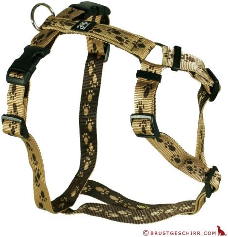 Felt Soft Nylon Collar Chest Harness, Beige with Brown Paw Prints