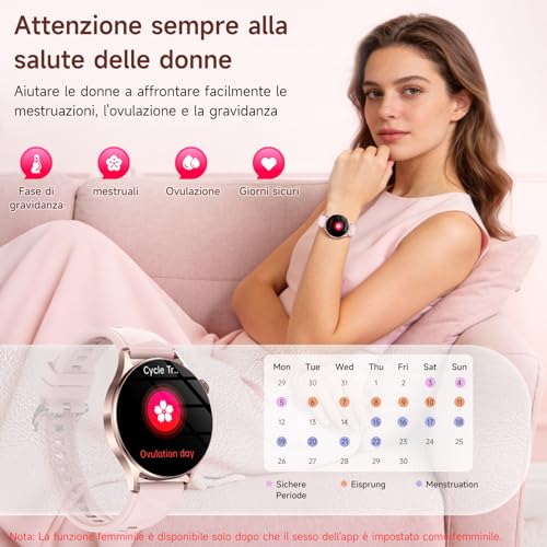 2026 Nuovo Smartwatch Donna con ECG/HRV/Acido Urico/Lipidi,1.32" AMOLED Orologio con 24H Chiamate, Pressione Sanguigna, Salute femminile, Cardiofrequenzimetro, Sonno, SOS, Fitness Watch Android e iOS