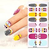 BMC 16pc Mixed Color Bow Tie Themed Gold Stud Topped Nail Art Effects Strips Decal Wrap Stickers