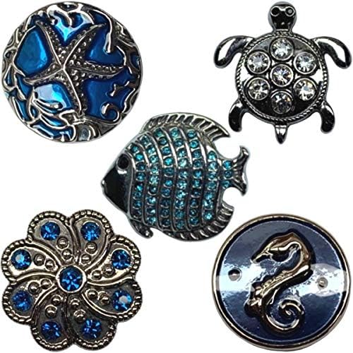 Real Charming 5 Snap Charm Set for use with Real Charming Premium Decorative Badge Reel - Retractable ID Holder with Belt Clip (Ocean)