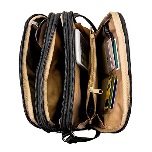 MultiSac Zippy Triple Compartment Crossbody Bag, Black (Vintage Nappa