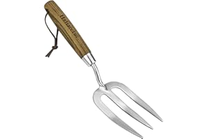 HALIAEETUS Garden Hand Fork, Hand Weeding Fork with Sharp Tine for Easy Uprooting Large Weeds, Stainless Steel Garden Fork, Comfortable Grip Wood Handle Hand Fork for Fast Weeding, Loosening Soil and Composting