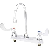 T&S Brass B-1142-04 8-Inch C/C Deck Mount Workboard Faucet with 4-Inch Wrist Action Handles and Swivel Gooseneck, Chrome