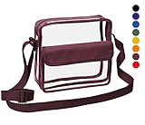 Clear Crossbody Messenger Shoulder Bag With Adjustable Strap Clear Bag Stadium Approved For NFL Games (Burgundy)