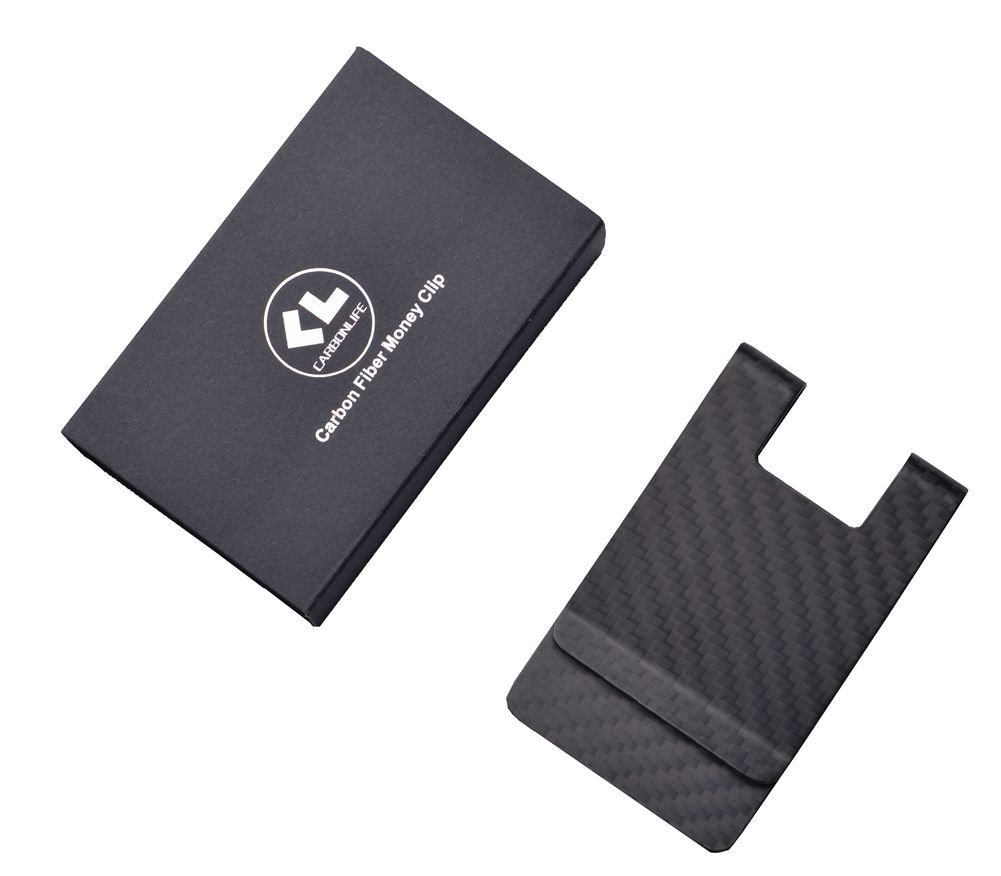 Carbon Fiber Money Clip-CL CARBONLIFE Business Card Holder RFID Protector Credit Card Holder Wallet Clips For Men (Black 3k Matte)