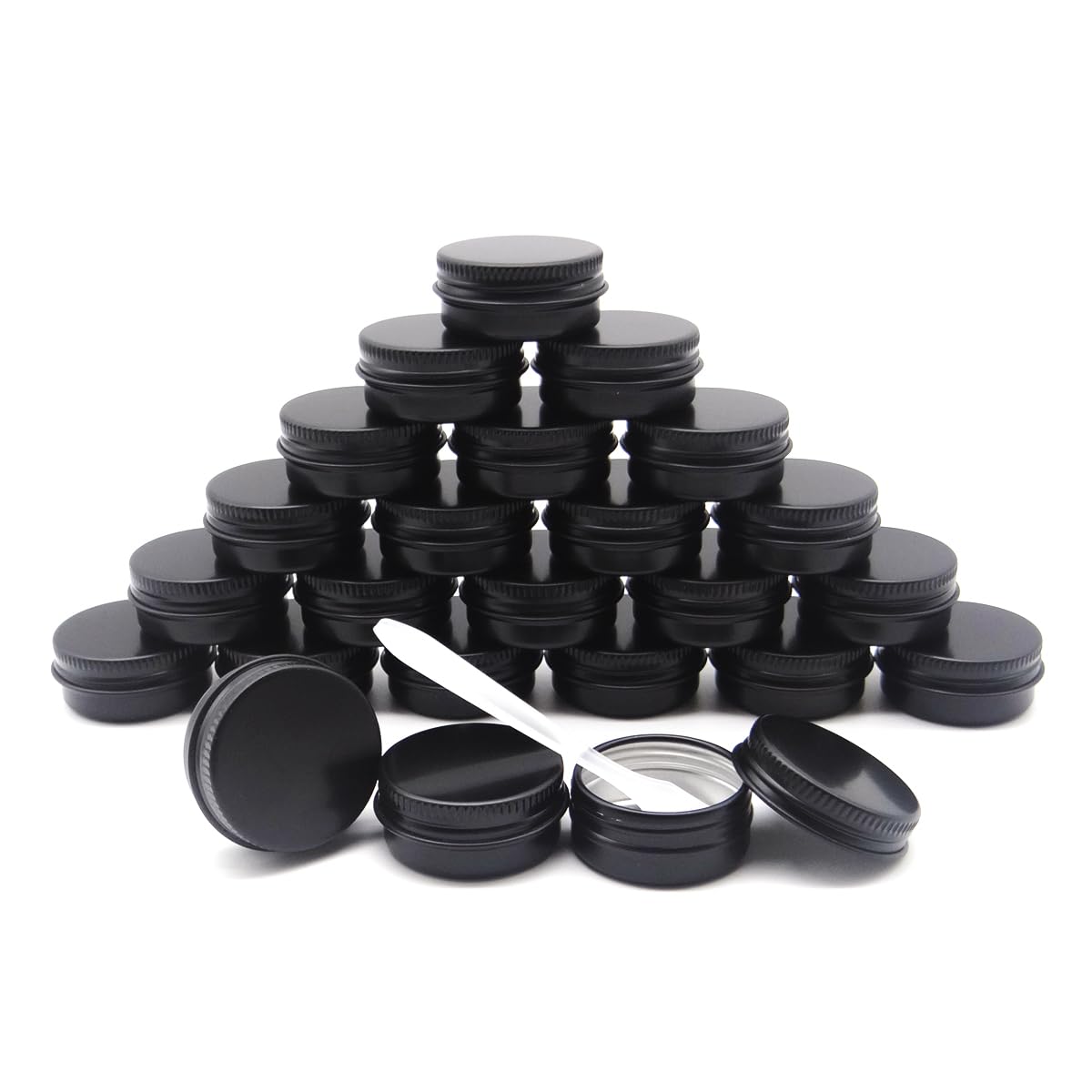 Wopanxye 10ml Aluminum Tin Jar, 1/3 oz Makeup Containers, 10g Aluminum Screw up Lid Small Round Container Bottle for Cosmetics, Lip Balm, Cream, Toner, Eyeshadow, Candle Tea Beads, 24 Pack Black Tins