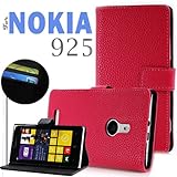 YESOO™ Nokia Lumia 925 Folio Leather Wallet Case Flip Cover and Stand (Pink)