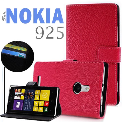 YESOO™ Nokia Lumia 925 Folio Leather Wallet Case Flip Cover and Stand (Pink)