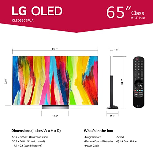 LG 65Inch Class OLED Evo C2 Series Alexa Builtin 4K Smart TV, 120Hz