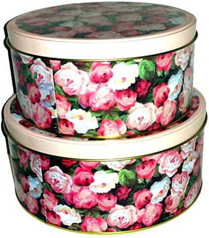 Elite Gifts - 2 piece cake tin set, pink and red roses, great for kitchen storage of cookies, cakes, biscuits, Great for parties. {jg} Great for mom, grandparents, aunt, grandma, wife, relatives.