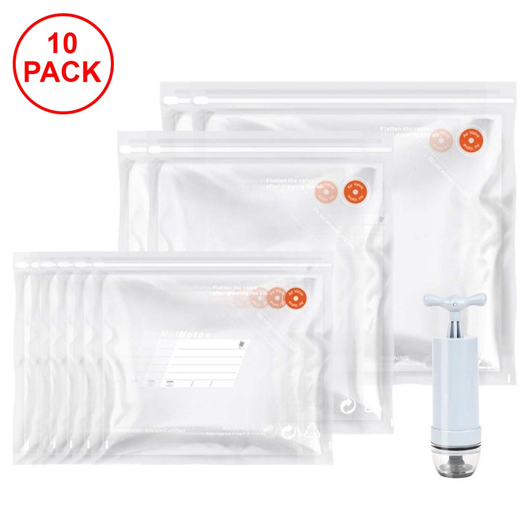 10 Pack Felji Food Vacuum Sealer Bags with Hand Pump, BPA-Free, Compatible to Foodsaver Sous Vide, Refill Bags with Unique Multi-Layer Construction