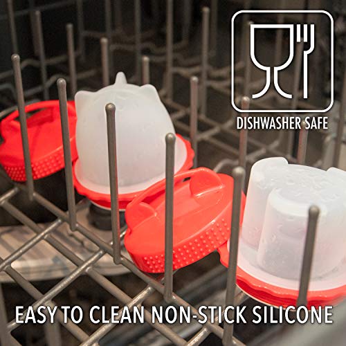 Silicone Egg Cooker PoachingCups SousVide, Dishwasher Safe, Bonus Brush 8 pcs, 4 Heart