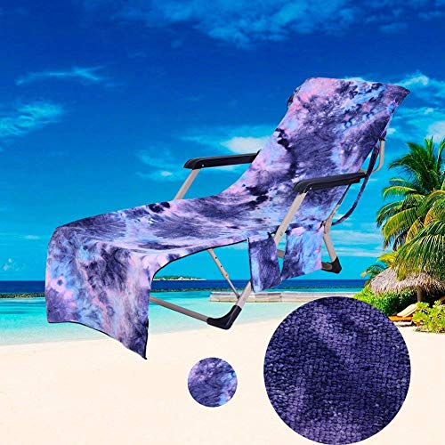 Lmeison Beach Chair Cover, Chaise Lounge Towel Cover Beach Towel with Storage Pockets for Pool, Sun Lounger, Hotel, Vacation, Holidays Sunbathing, Purple Tie-Dye (82.5" x 29.5")