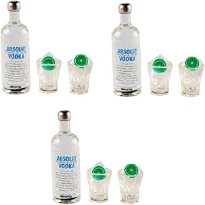 NWFashion Miniature 1:12 Scale Vodka Drink Bottle+Cup for Dollhouse Scenery Accessories Furniture (3set)