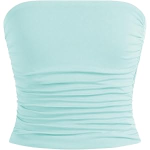 OYOANGLE Girl's Strapless Ruched Cropped Tube Tops | Sleeveless, Fitted, Bandeau Cute Summer Tops for Girls 10-12, Simple Com