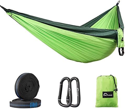 Camping Hammock, Double Hammock with Tree Straps, Portable Lightweight Nylon Parachute Hammock for Backpacking Travel Beach Hiking Garden Yard, 500Lbs for 2 Person by ALPRANG (Apple green/Dark green)