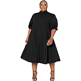 Tycorwd Women's Plus Size Casual Pleated Dress Summer Short Sleeve Flowy Swing Dress Loose Beach Dresses