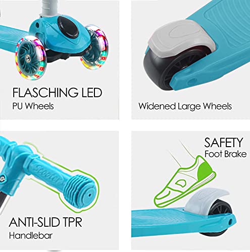 DMG TECH Kick Scooters for Kids, Scooter for Child Toddler Kick Scooter with Foldable, 4 Adjustable Height, سكوتر, Light Up Wheels for Ages 2-12Kids Balance Exercise