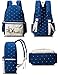 Leaper Casual Dots Cute Canvas laptop Bag Backpack Cross-body Bag Pencil Bag 3PCS Set(Dark Blue)
