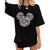 Flower Magic Kingdom Shirts for Women Floral Graphic Tshirt Holiday Vacation Shirt Funny Cute Short Sleeve Tee Tops
