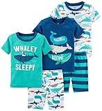 Carter's Boys' Toddler 5-Piece Cotton Snug-Fit Pajamas, Whale, 5T